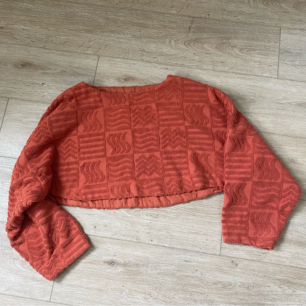 Lucy Folk Spritz Cropped Cotton-Terry Sweater - Picture 4 of 8